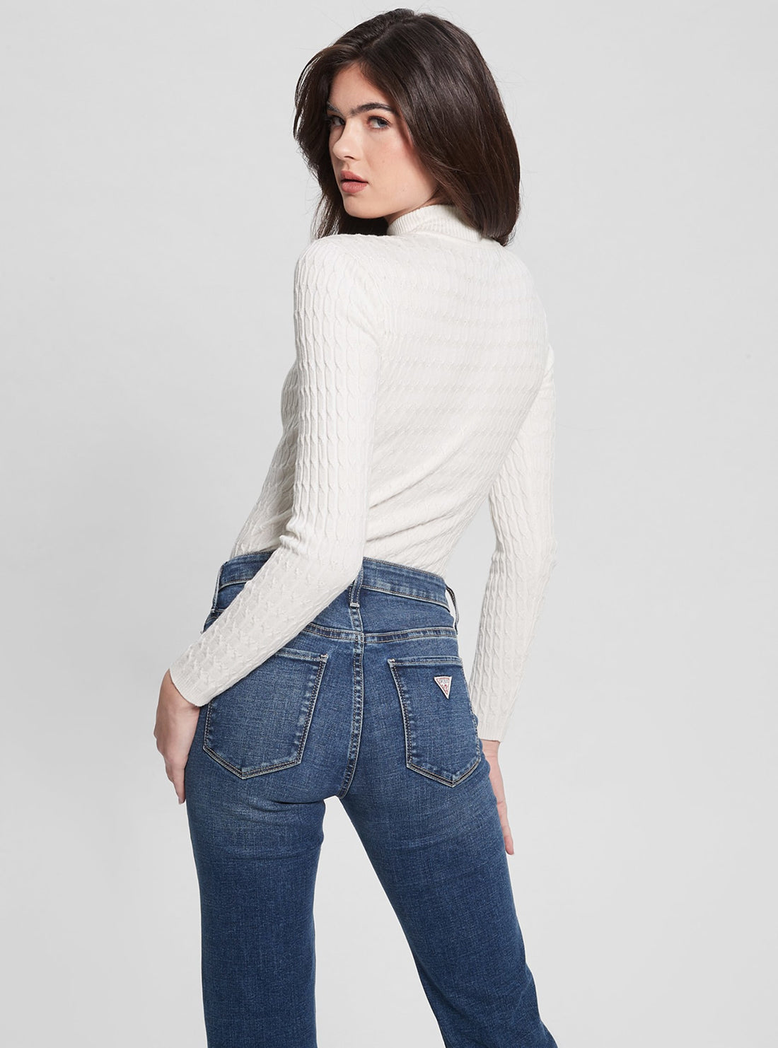 GUESS Eco White Mock Neck Nikki Knit Top back view