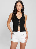 GUESS  Black Alphabet Charm Meghen Knit Top front view