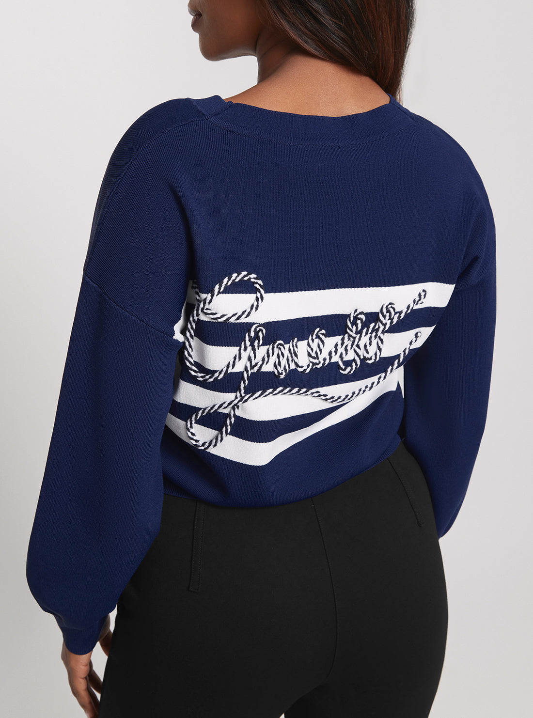 GUESS Navy Stripe Rachel Knit Cardigan back view