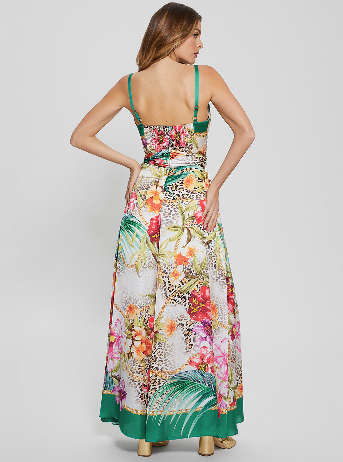 GUESS Green Jungle Print Louane Maxi Dress back view