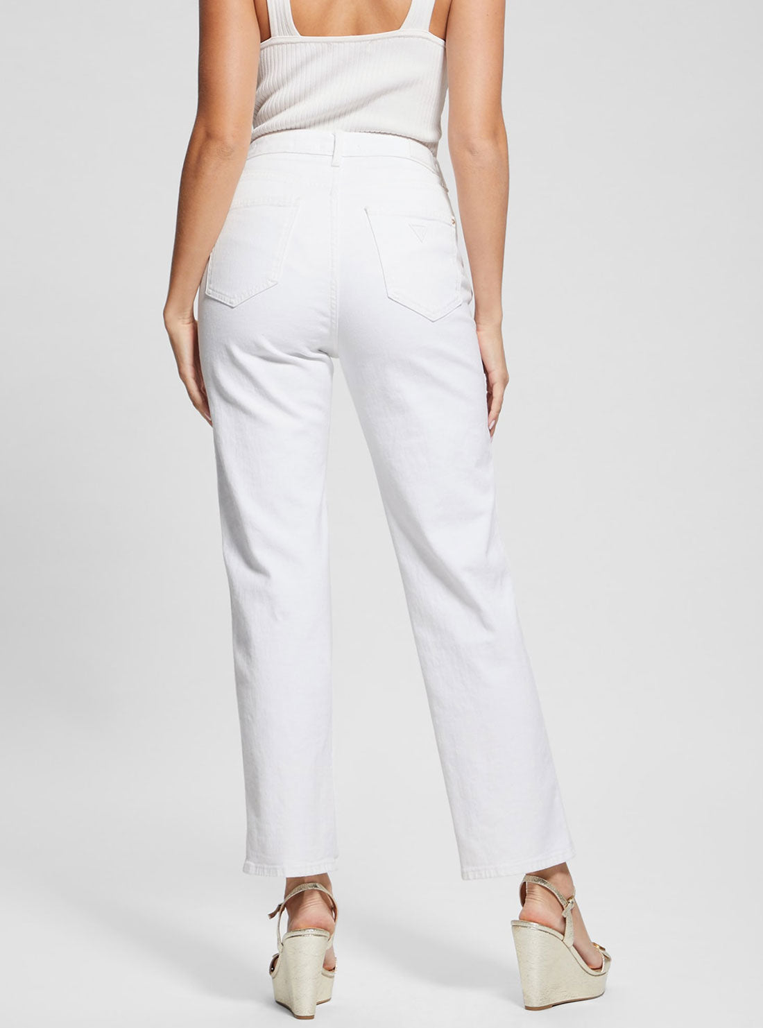 GUESS High-Rise Straight Leg Relaxed Jeans in White Wash back view