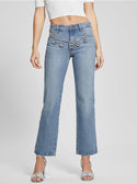 GUESS Mid-Rise Sexy Straight Leg Jeans in Light Wash front view