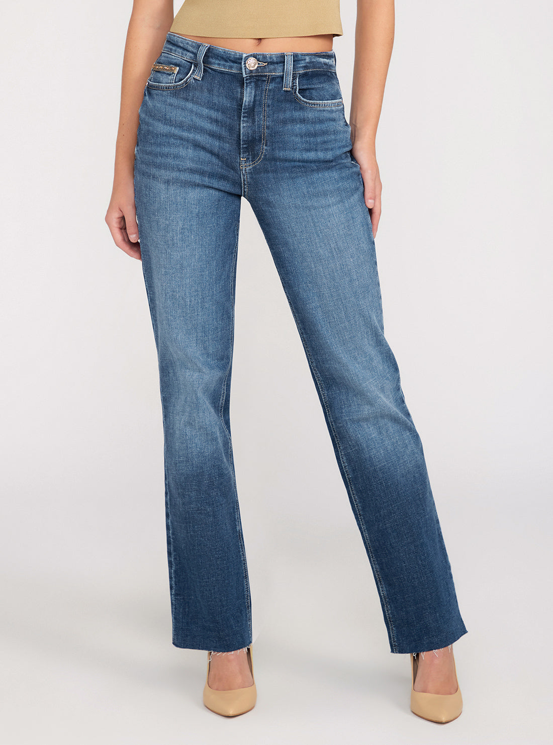 GUESS Mid-Rise Straight Leg 80s Denim Jeans front view