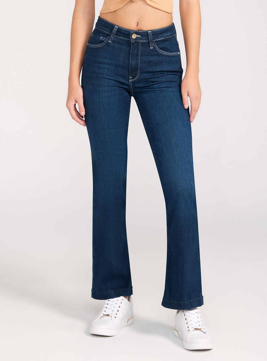 GUESS Mid-Rise Sexy Bootleg Cut Denim Jeans In Dark Wash front view