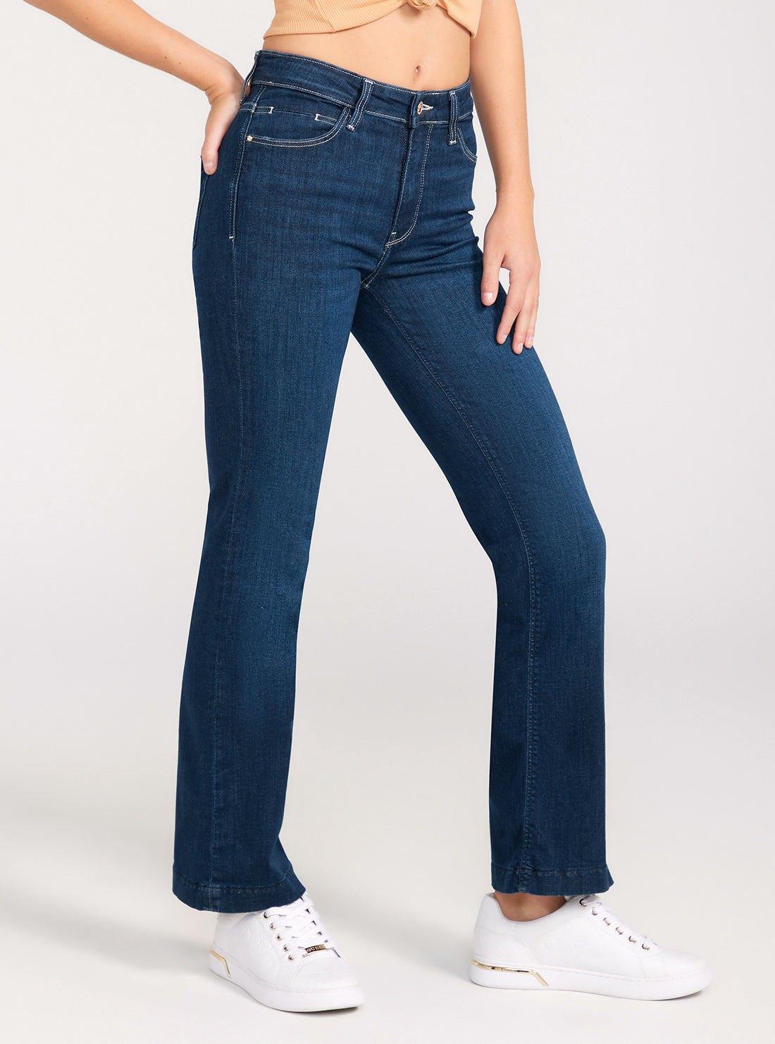 GUESS Mid-Rise Sexy Bootleg Cut Denim Jeans In Dark Wash side view