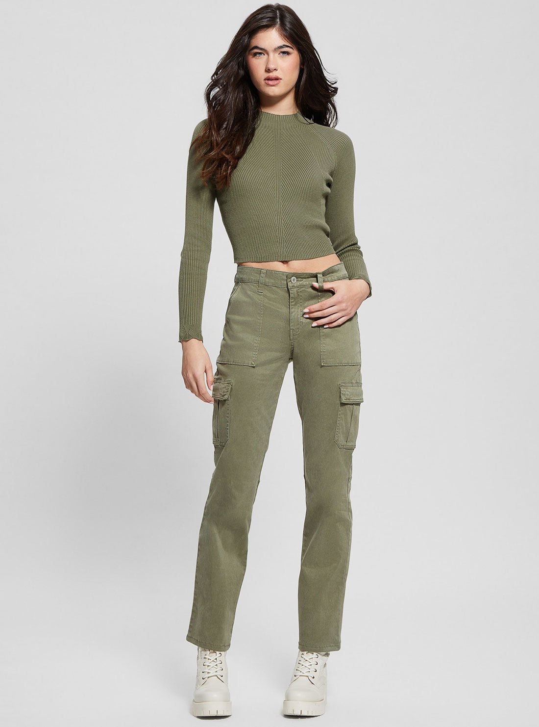 GUESS Women's Chris Cargo Pants - Stretch Nylon With Triangle Patch Logo