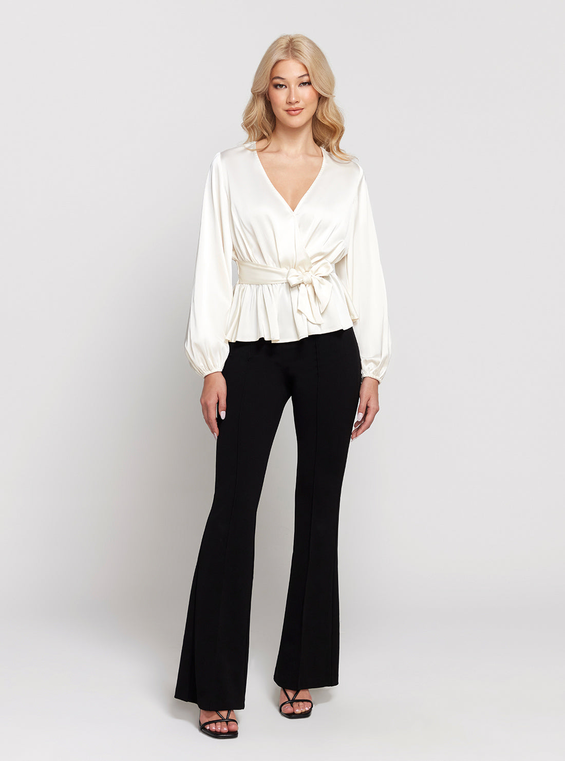 GUESS White Juley Long Sleeve Front Tie Top full view
