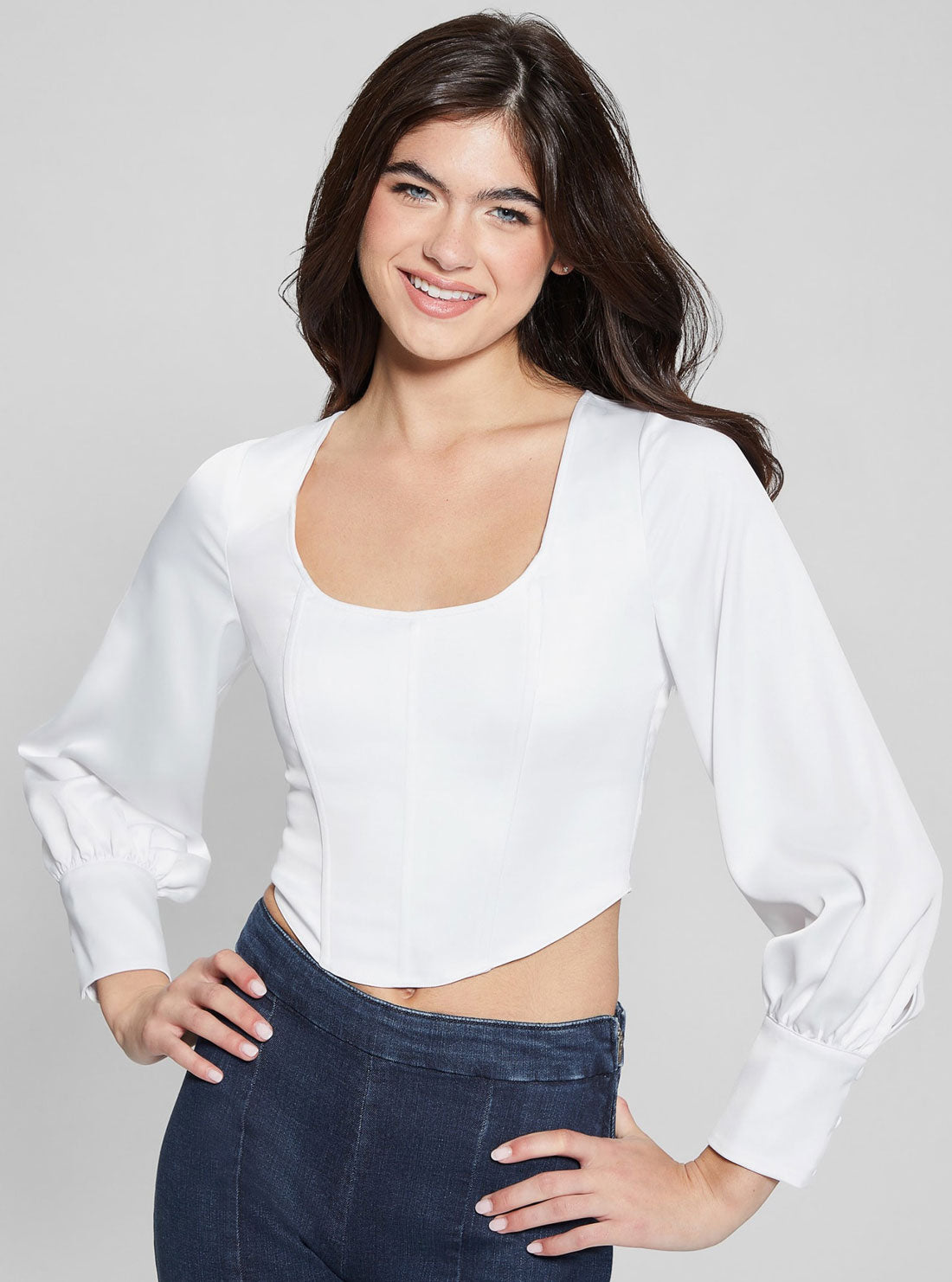 GUESS White Isabel Corset Top detail view