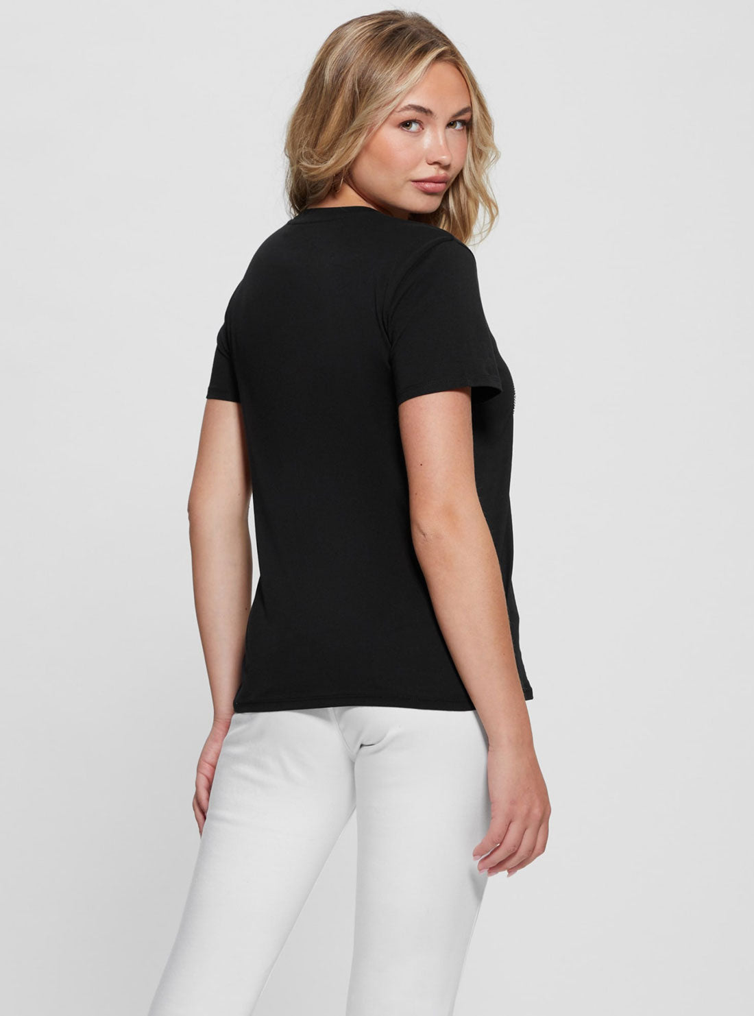 GUESS Black Short Sleeves Lace Logo T-Shirt back view
