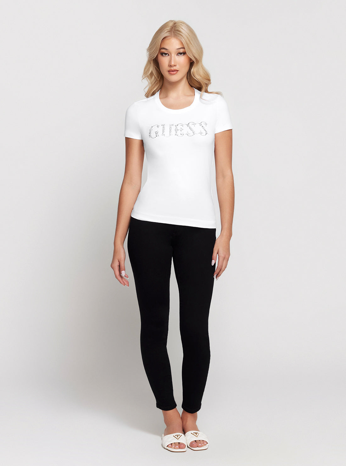 GUESS White Short Sleeve Stones Logo T-Shirt full view