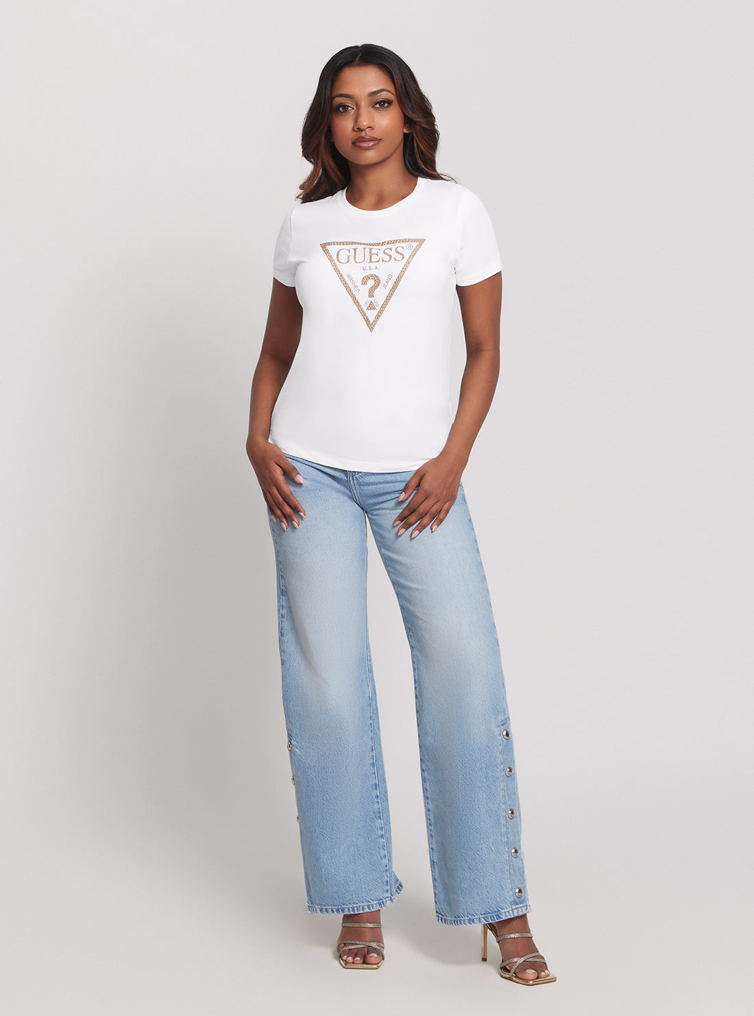 White Gold Triangle T Shirt GUESS