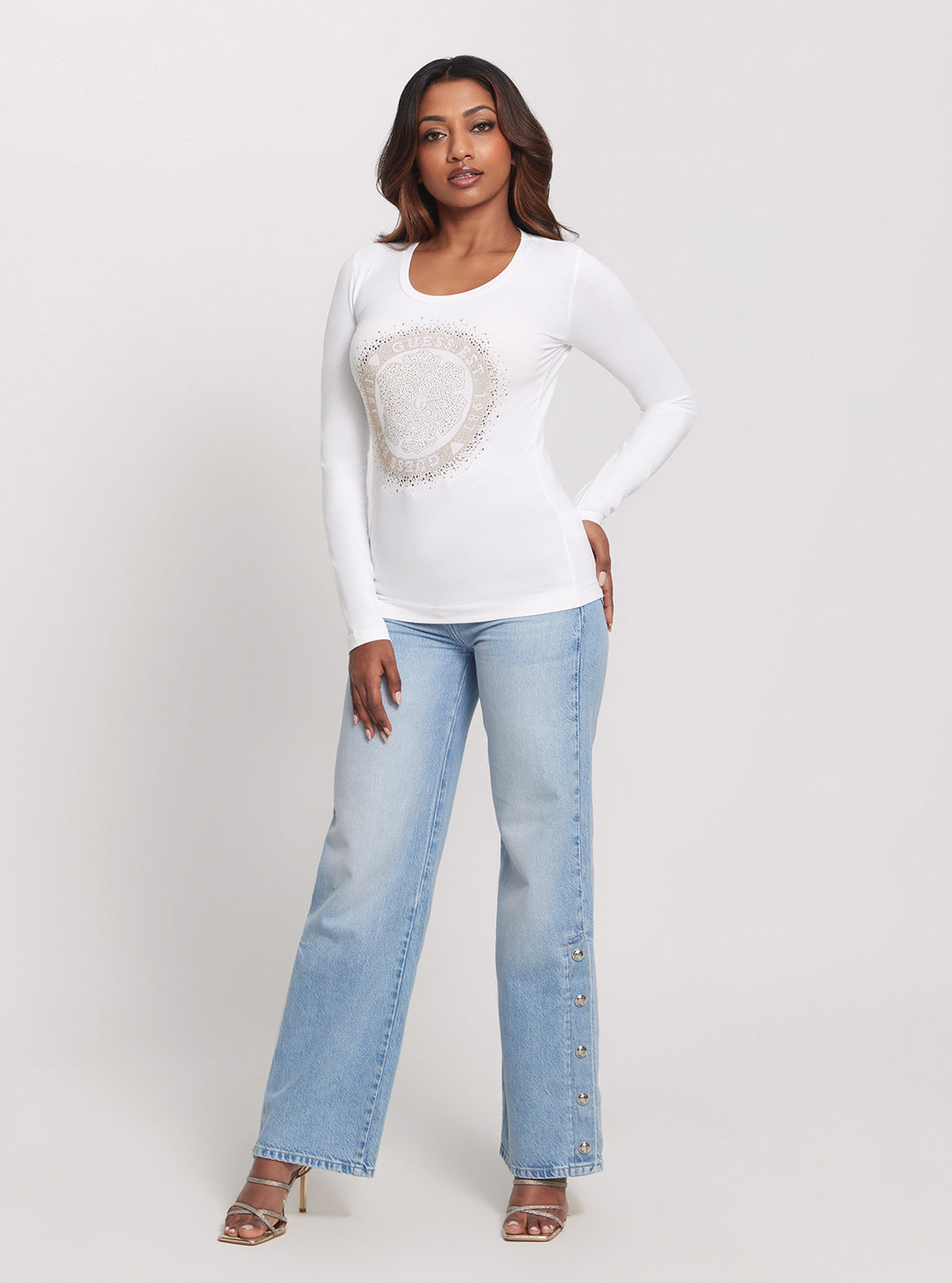 GUESS White Long Sleeve Camelia T-Shirt full view