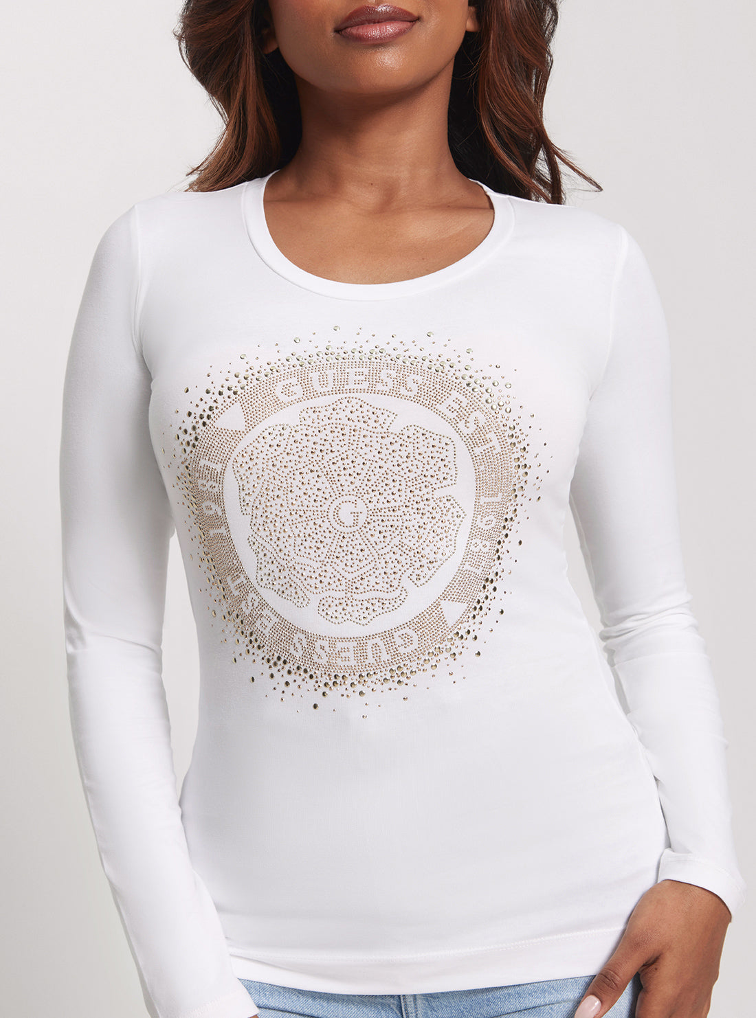 GUESS White Long Sleeve Camelia T-Shirt detail view