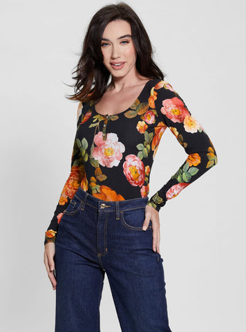 GUESS Black Floral Karla Henley Top front view