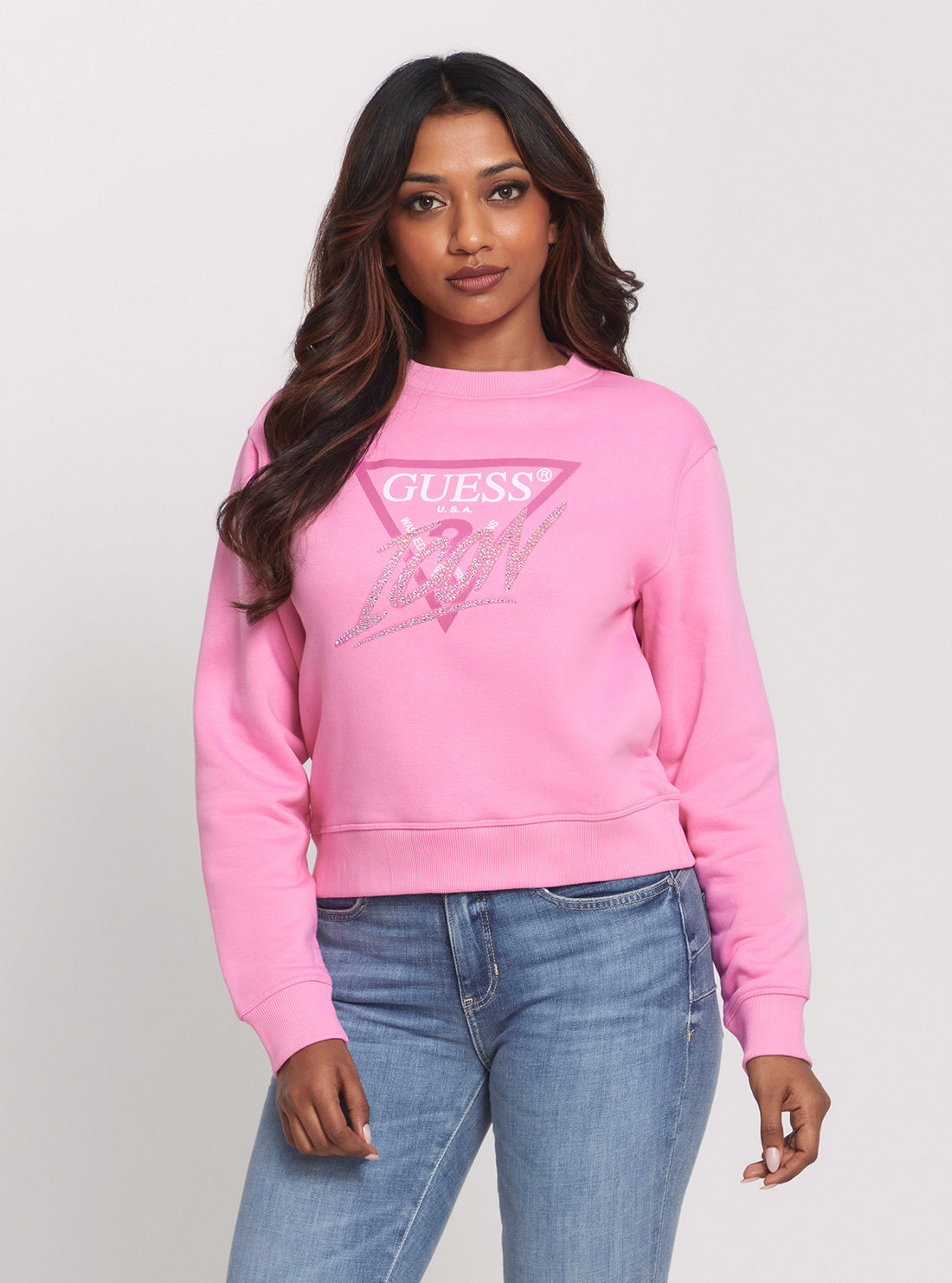 GUESS Pink Icon Jumper front view