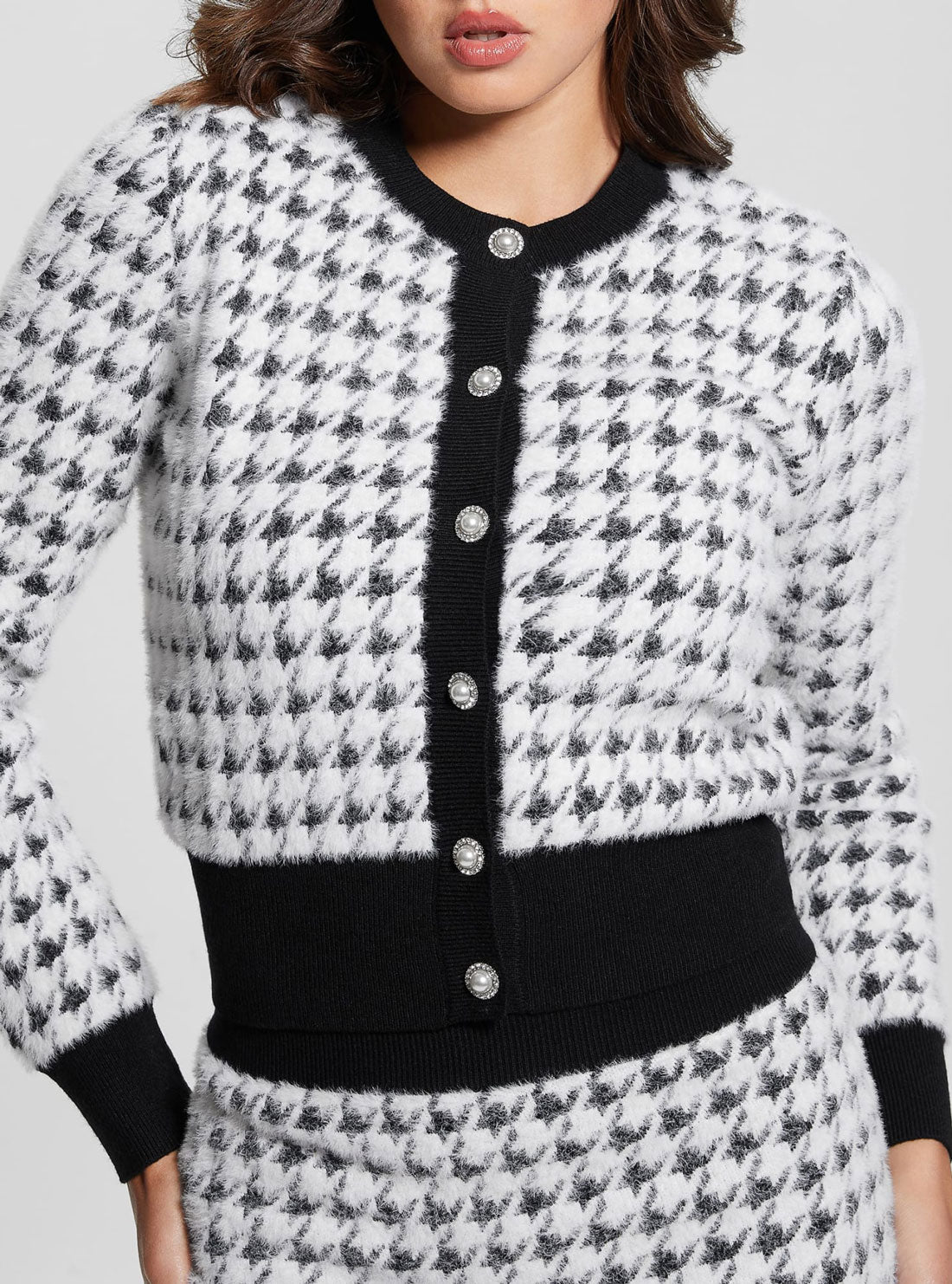 GUESS Black White Violet Knit Cardigan detail view