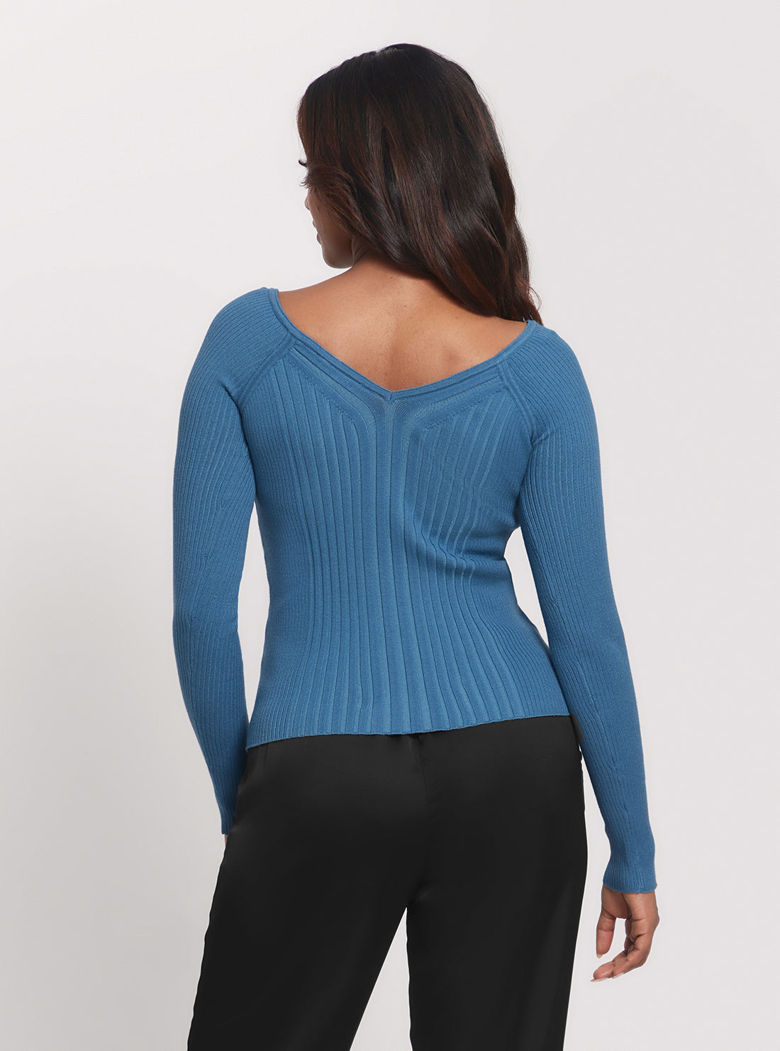 GUESS Blue Allie Long Sleeve Knit Top back view