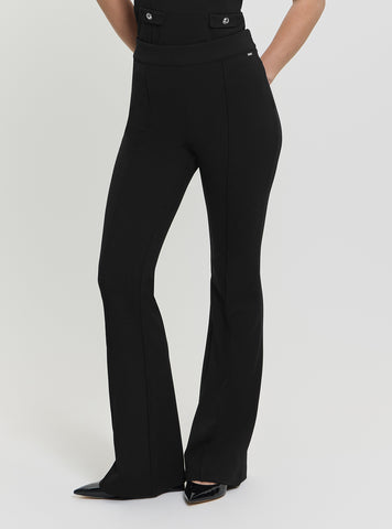 GUESS Womens Black High-Rise Slim Fit Flared Evelina Pants W4YB01KCBO2 Front View