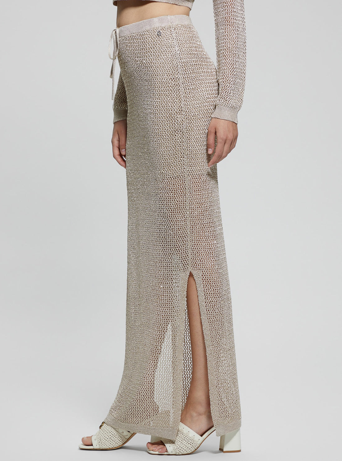 Beige Morgen Sequin Maxi Knit Skirt