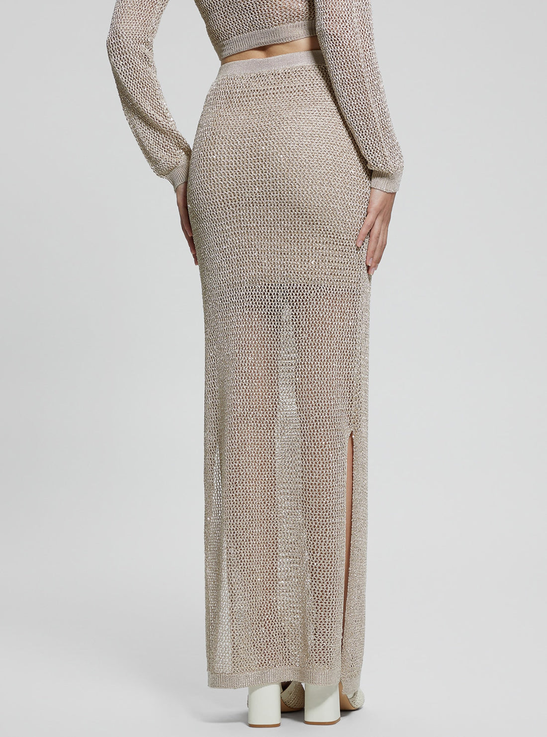 Beige Morgen Sequin Maxi Knit Skirt