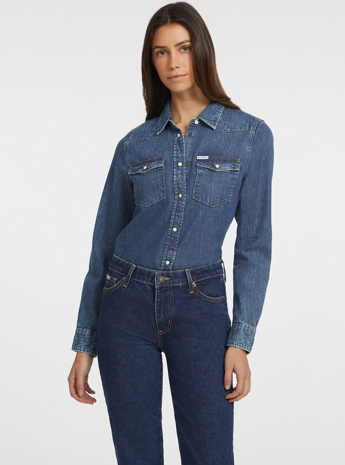 Guess Jeans Blue Slim Denim Shirt front view