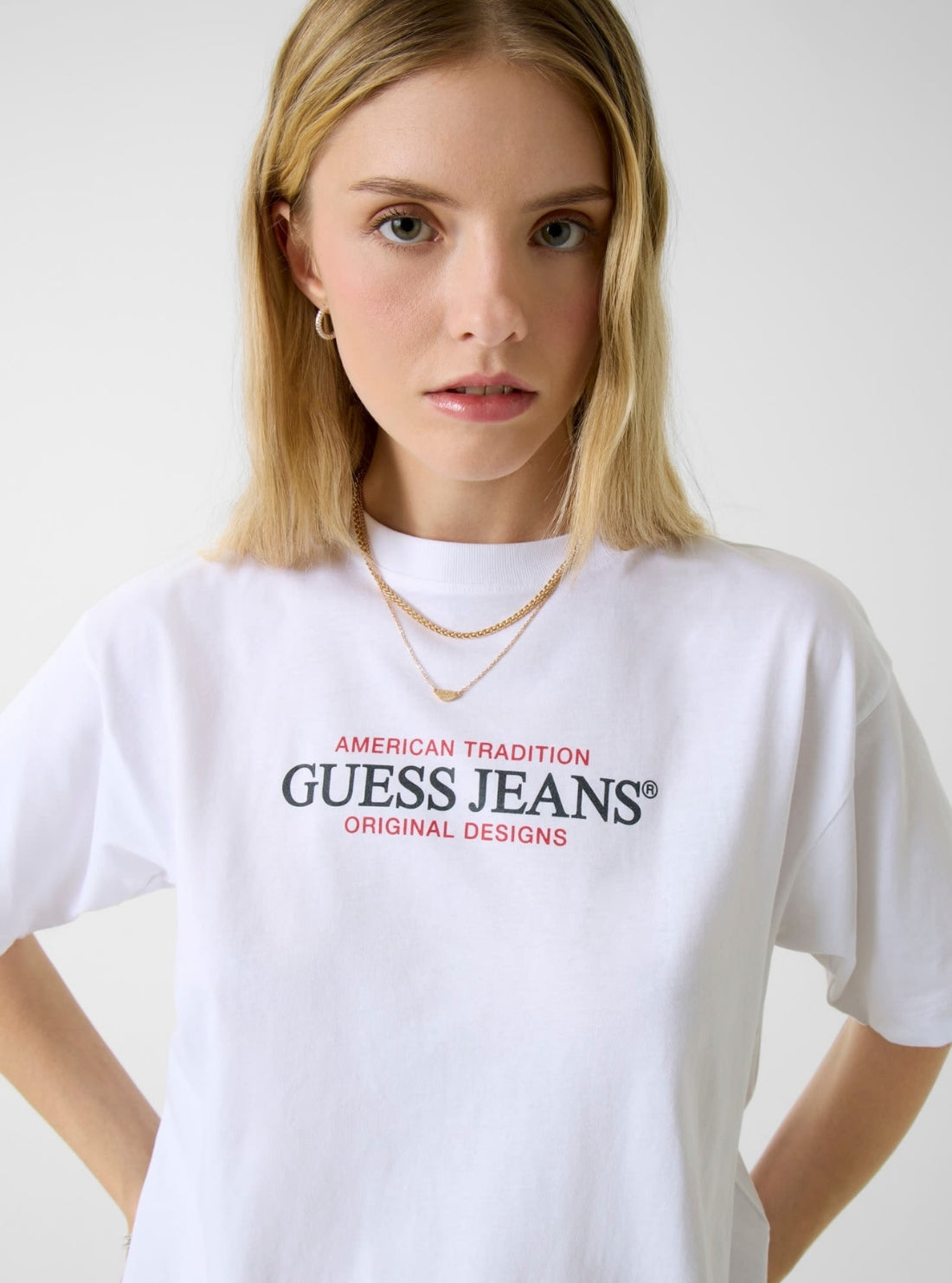 Guess Jeans White Oversized American Tradition T-Shirt W4YI08K8HM0 Detail View