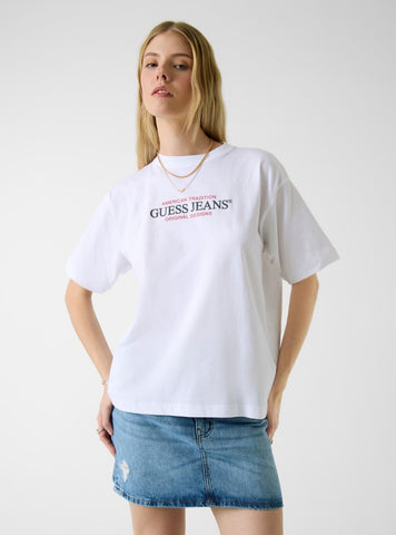Guess Jeans White Oversized American Tradition T-Shirt W4YI08K8HM0 Front View
