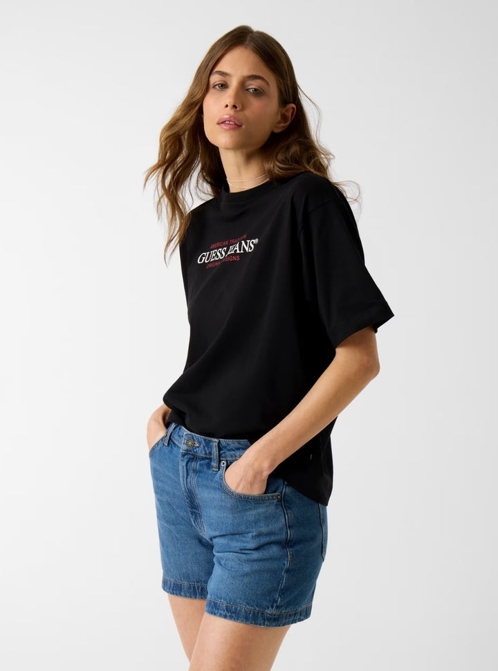 Guess Jeans Black Oversized American Tradition T-Shirt W4YI08K8HM0 Front View