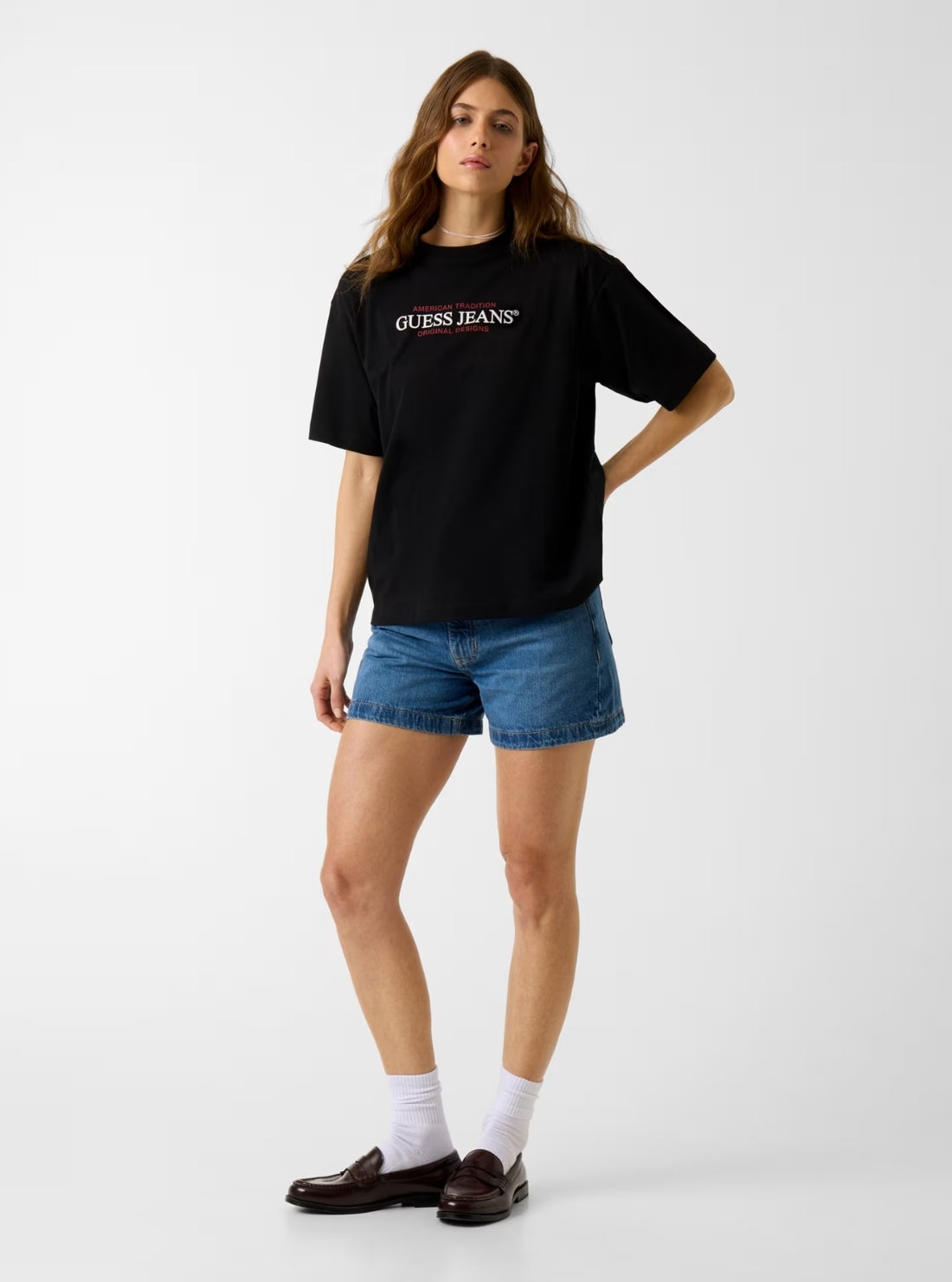 Guess Jeans Black Oversized American Tradition T-Shirt W4YI08K8HM0 Full View