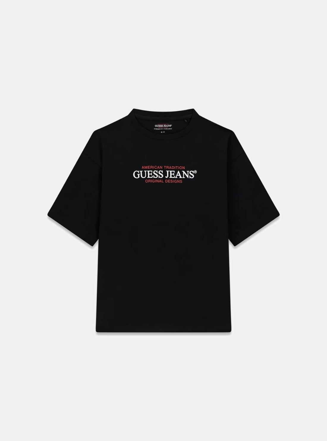 Guess Jeans Black Oversized American Tradition T-Shirt W4YI08K8HM0 Flatlay