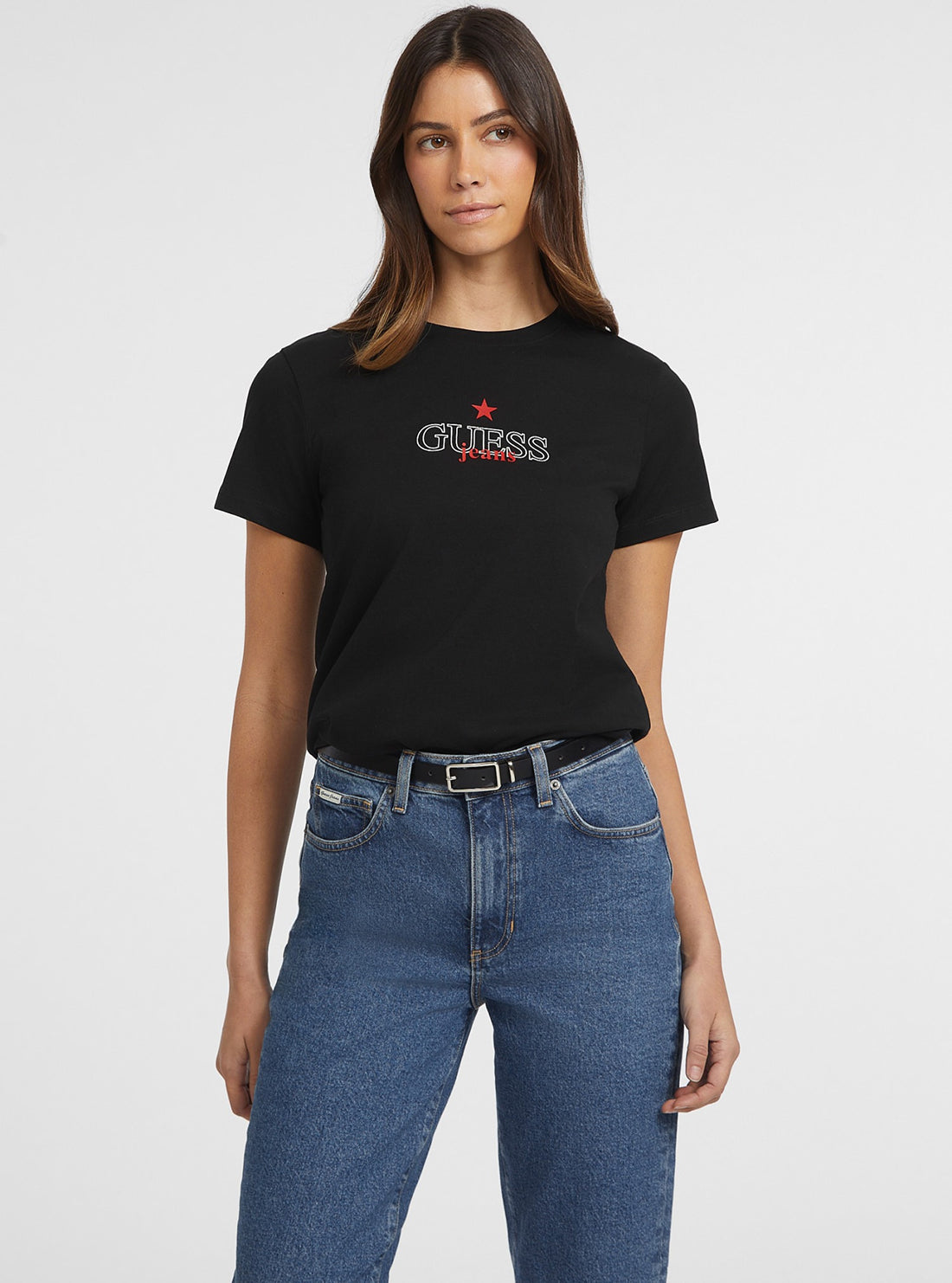 Guess Jeans Black Star T-Shirt front view