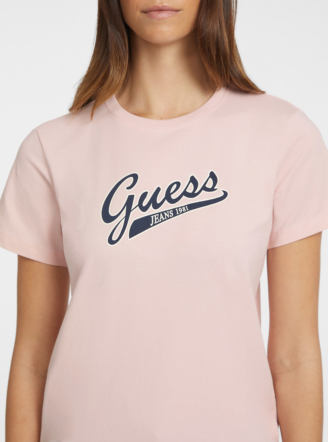 Guess Jeans Pink Script Logo T-Shirt detail view