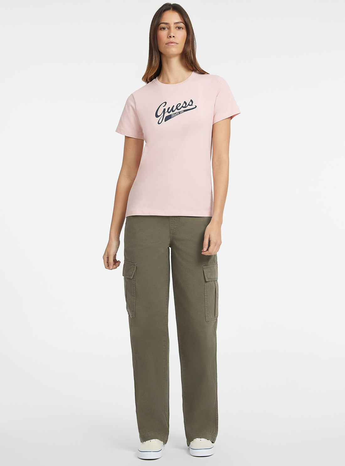 Guess Jeans Pink Script Logo T-Shirt full view