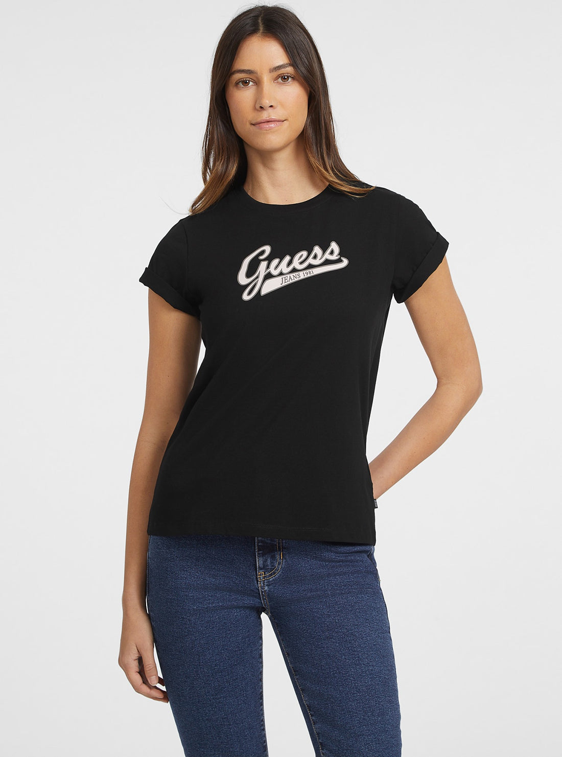 Guess Jeans Black Script Logo T-Shirt front view