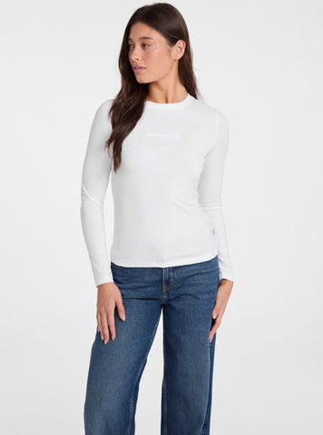 Guess Jeans White Slim Long Sleeve T-Shirt W4YI22J1314 Front View