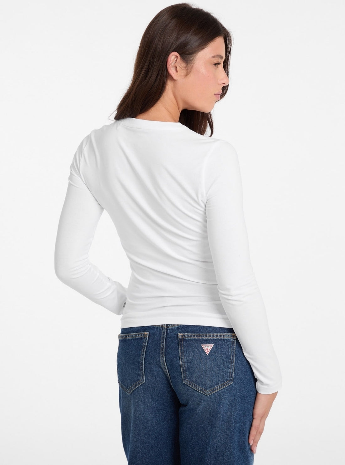Guess Jeans White Slim Long Sleeve T-Shirt W4YI22J1314 Back View