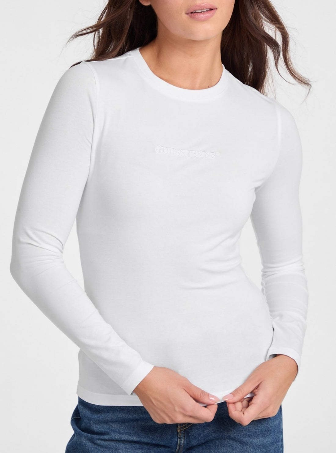 Guess Jeans White Slim Long Sleeve T-Shirt W4YI22J1314 Detail View