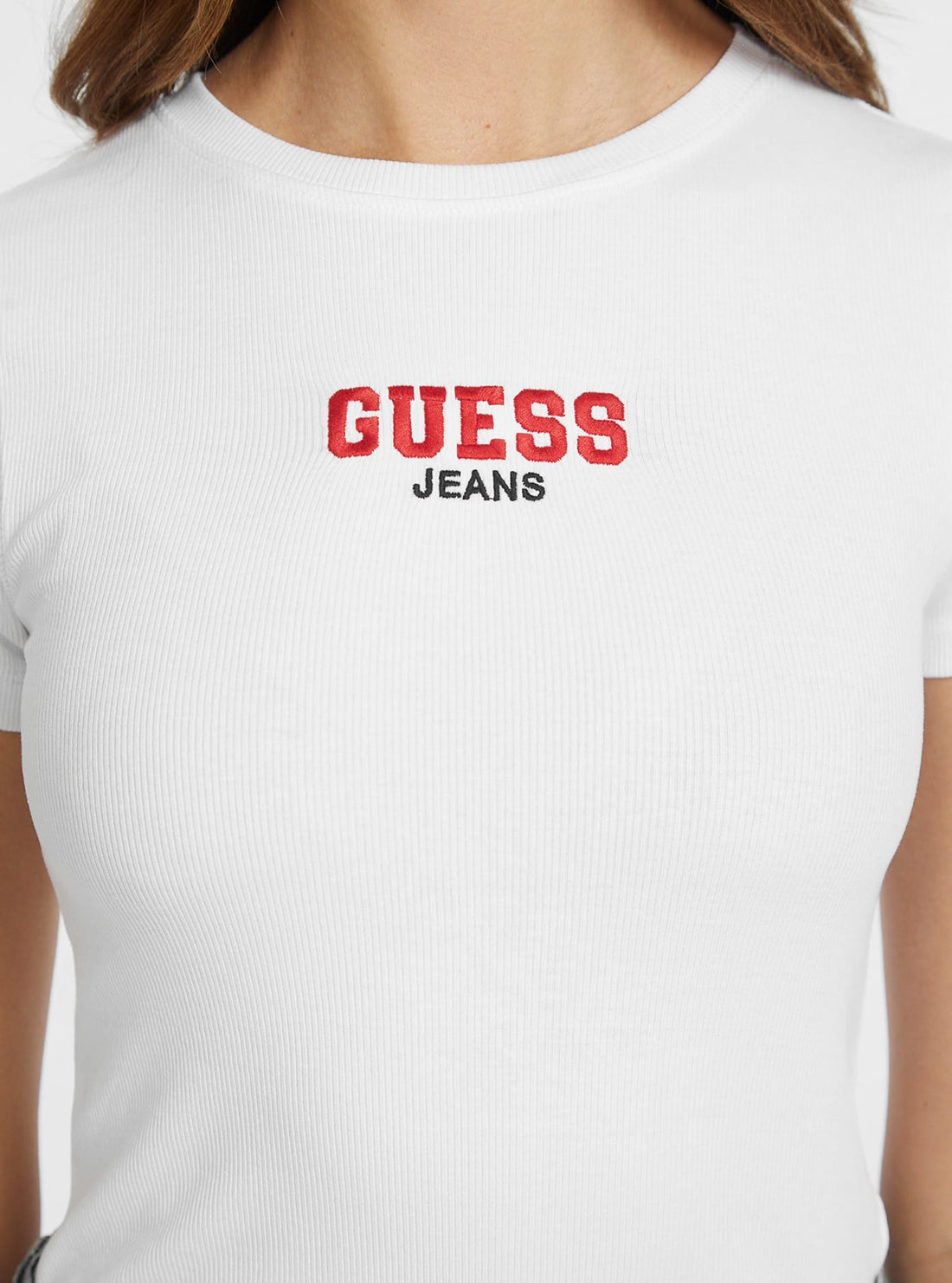 Guess Jeans White Ribbed T-Shirt detail view