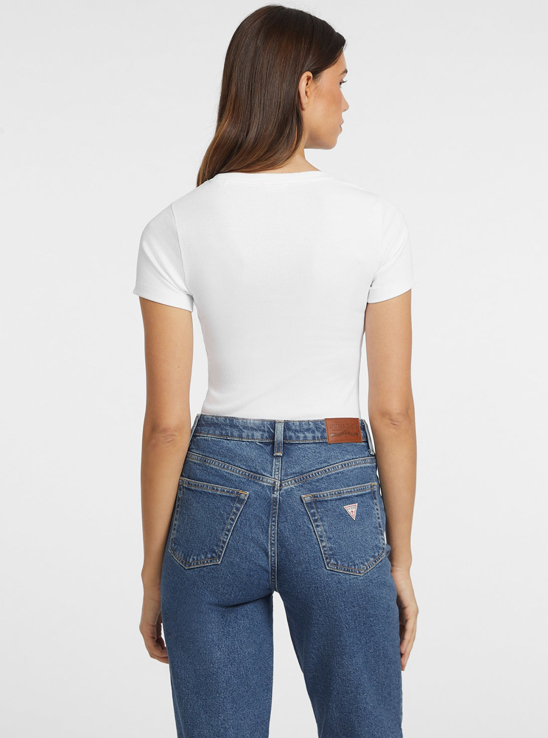 Guess Jeans White Ribbed T-Shirt back view