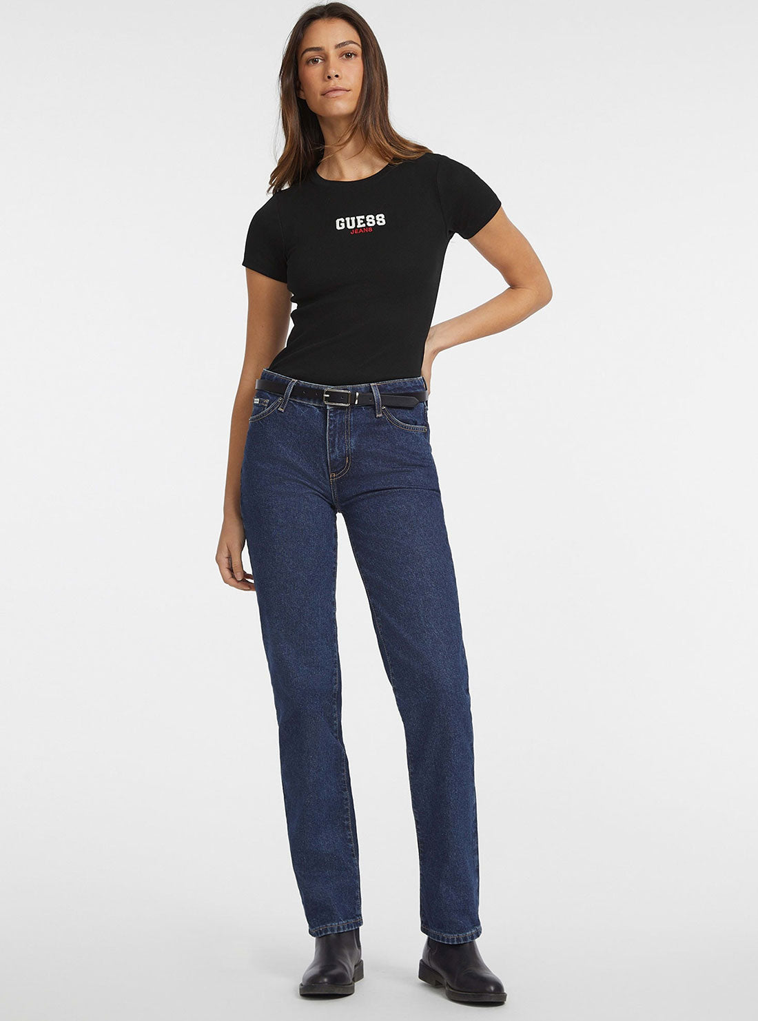 Guess Jeans Black Ribbed T-Shirt full view