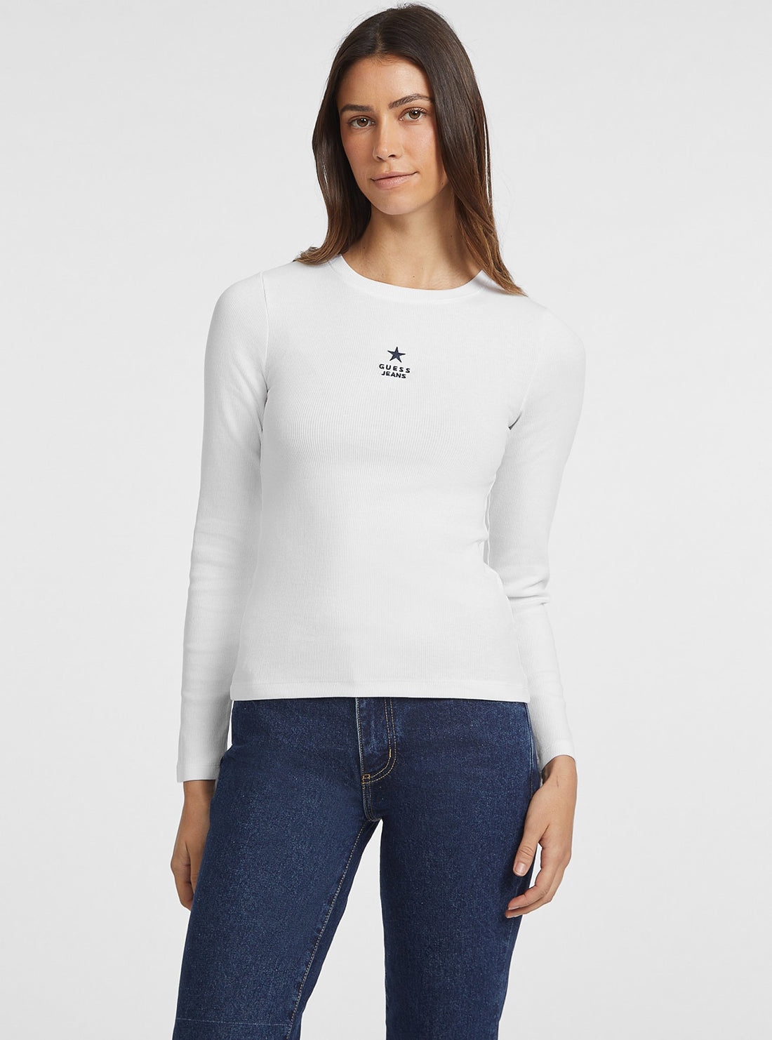 White Long Sleeve Star T-Shirt GUESS Jeans - Main Image