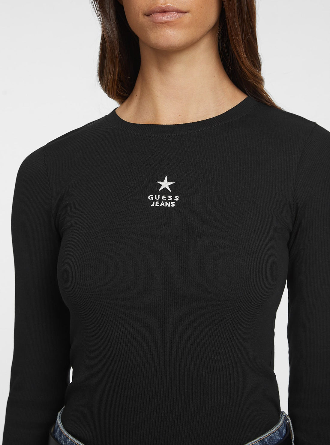 Guess Jeans Black Long Sleeve Star T-Shirt detail view