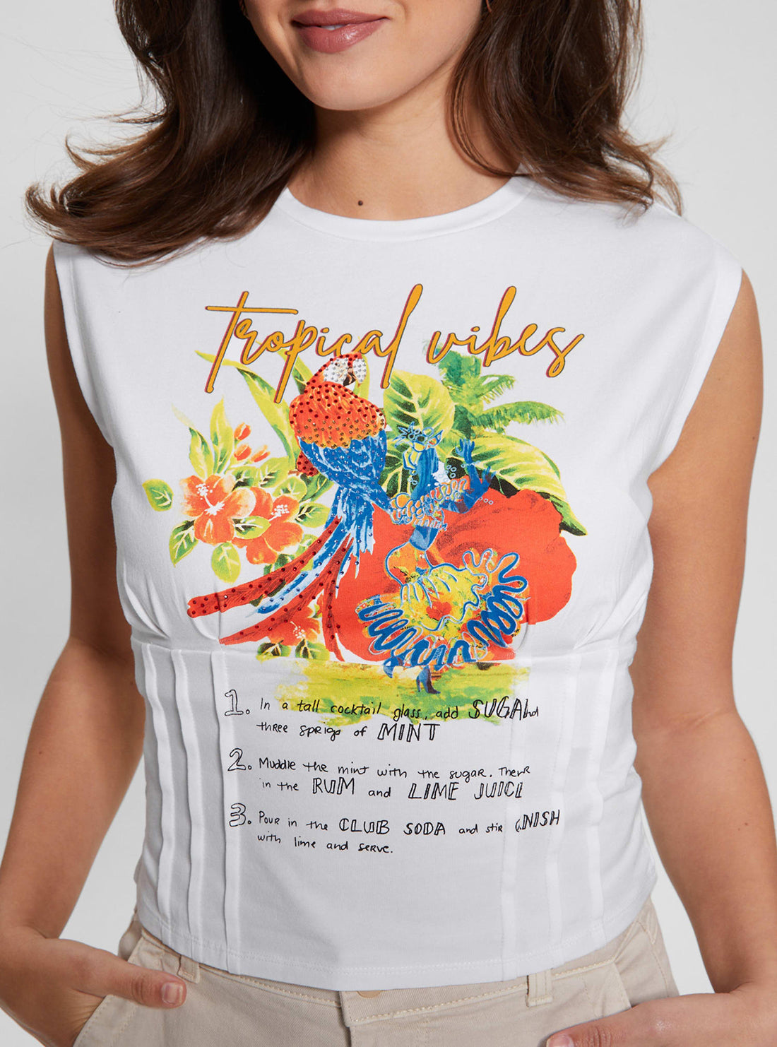 Eco White Tropical Vibes Corset T-Shirt