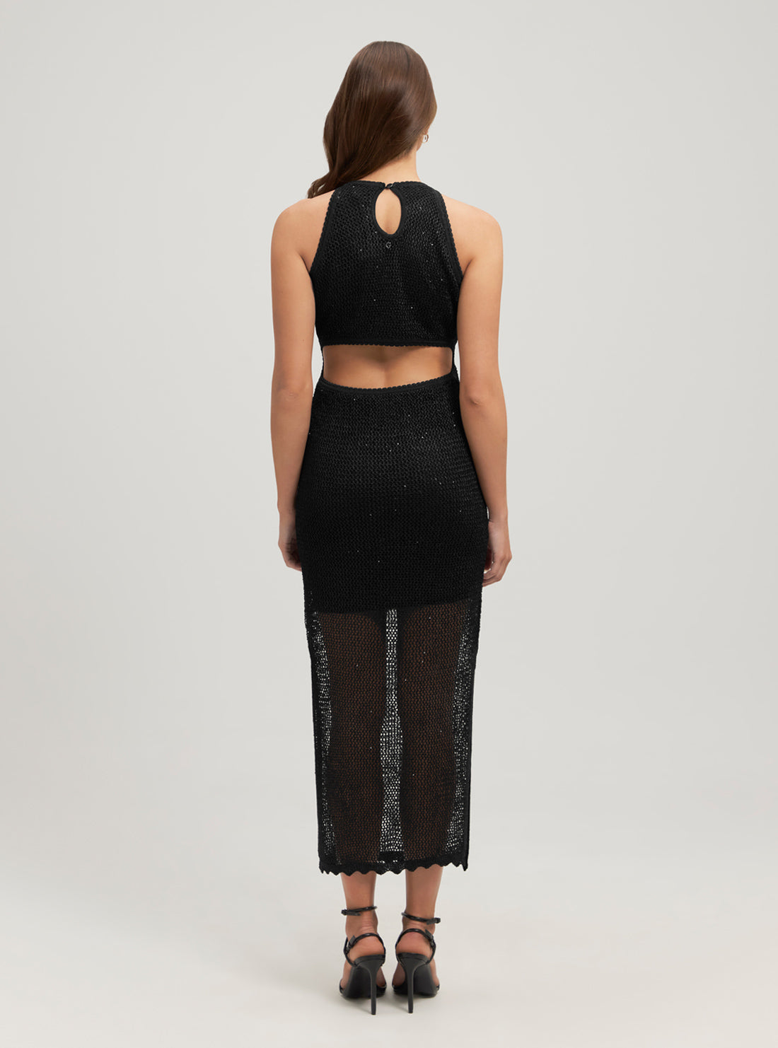 Black Lana Mesh Stitch Midi Dress