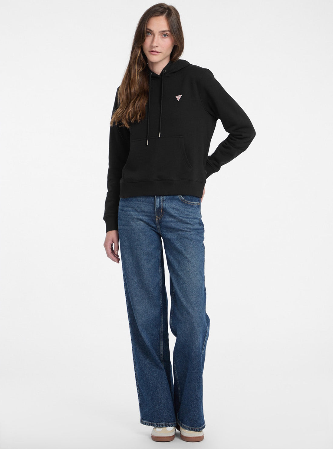 Guess Jeans Black Hood Reg Mini Triang Sweat W4YQ04KC811 Full View