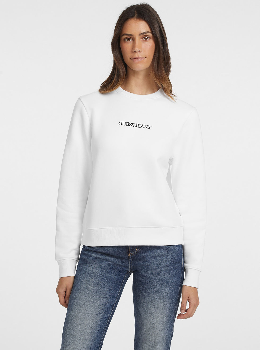 Guess Jeans White Logo Jumper front view