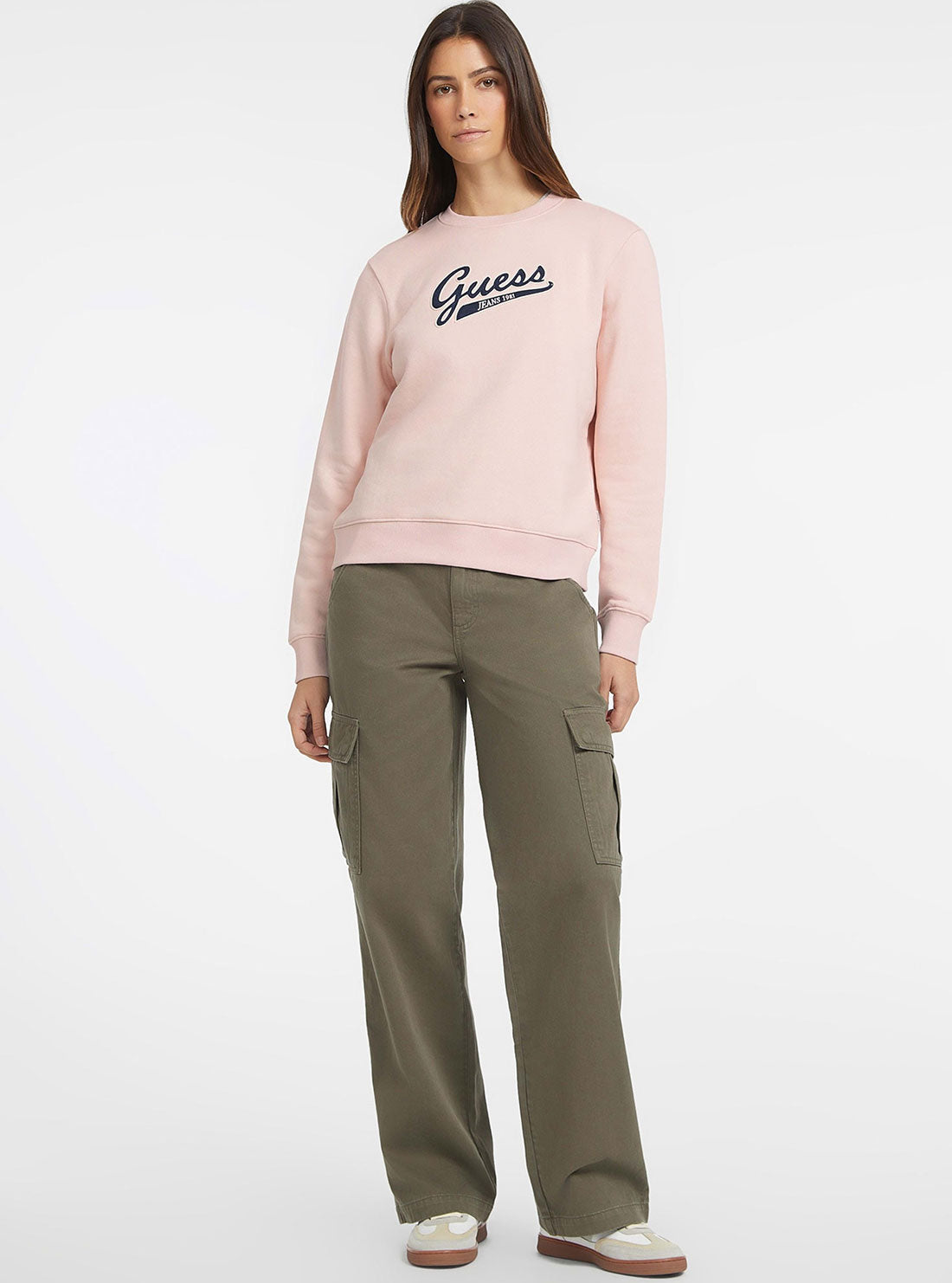 Guess Jeans Pink Script Logo Jumper full view