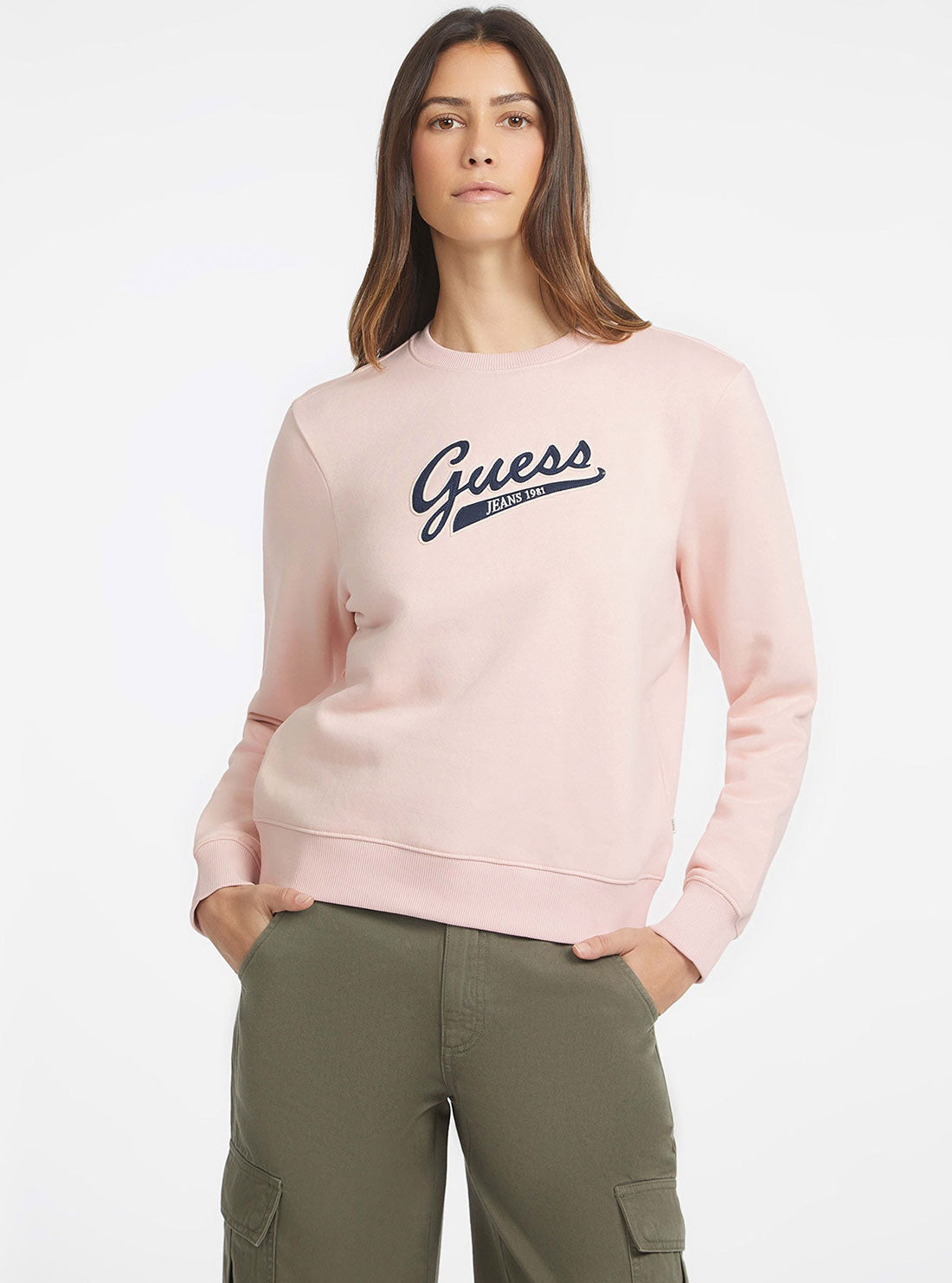 Guess Jeans Pink Script Logo Jumper full view