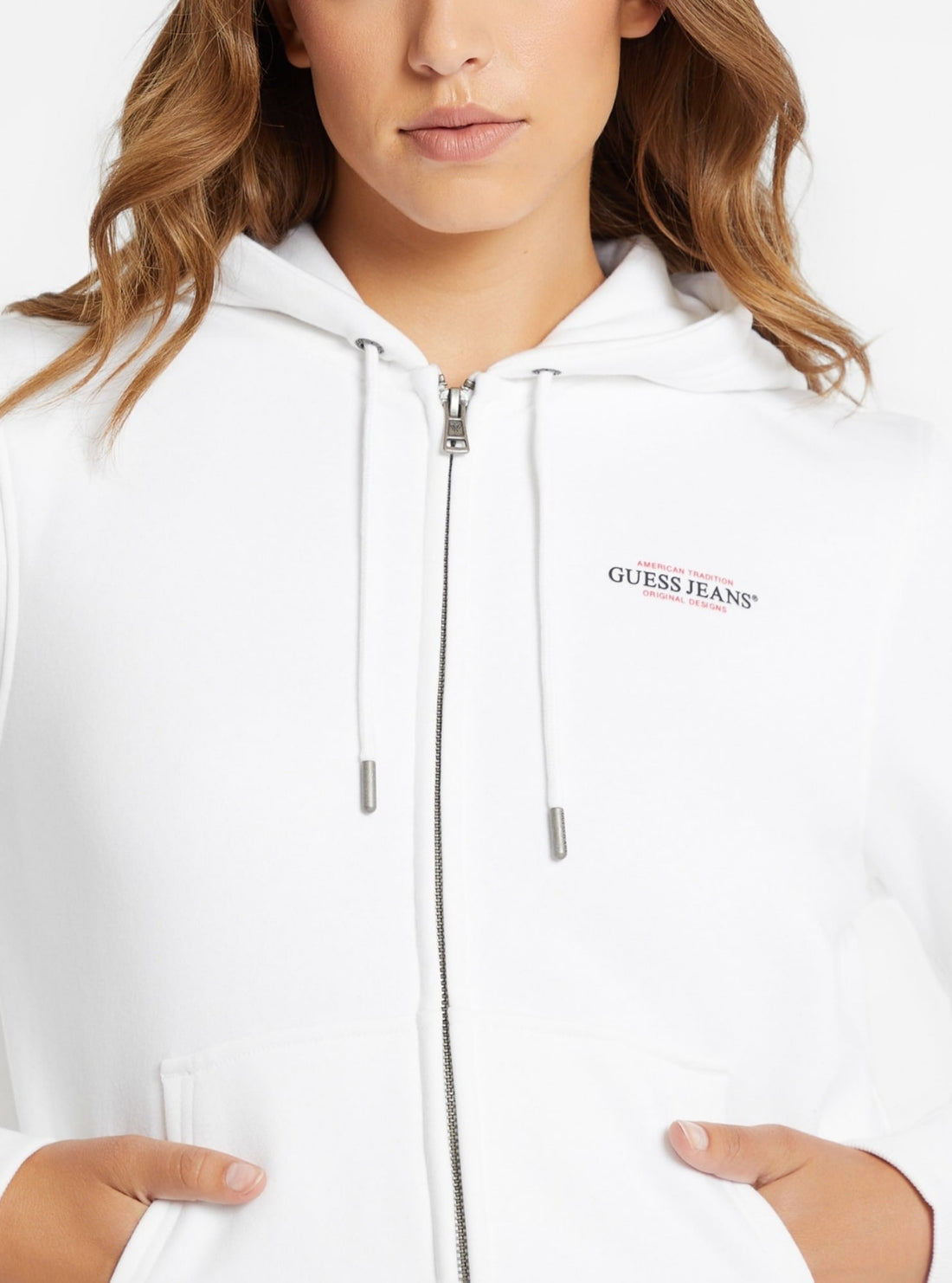 Guess Jeans White Regular Mini America Sweatshirt W4YQ13KC811 Detail View