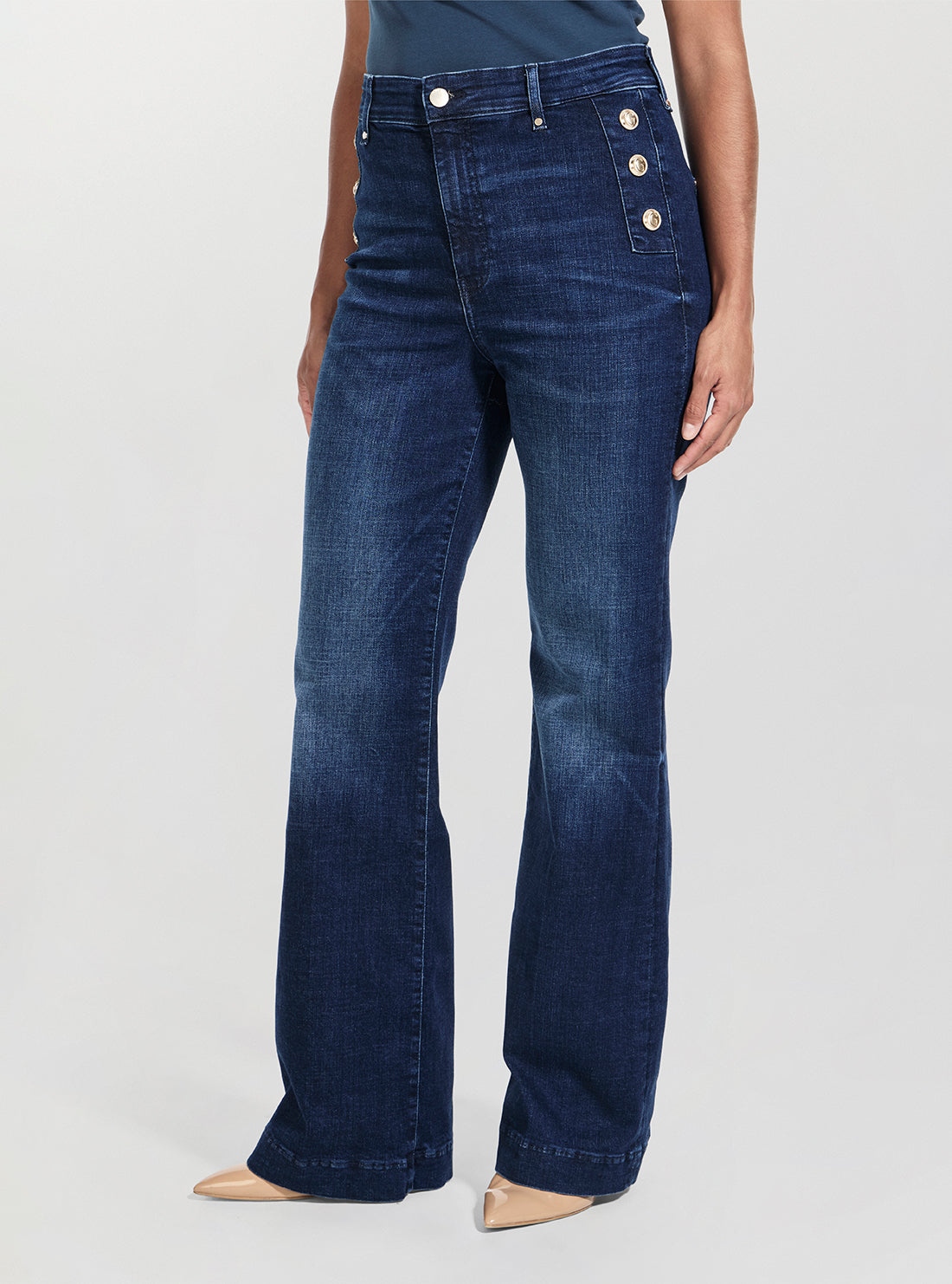 GUESS Womens Blue High-Rise New Faye Pant W5BA0PD0791 Side View